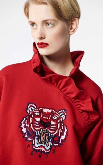 Kenzo Women Frilled Tiger Sweatshirt Medium Red
